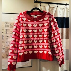 Heart Patterned Red Sweater